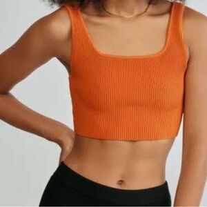 Babaton Sculpted Knit Squared neck Cropped Tank. Size M. Orange.